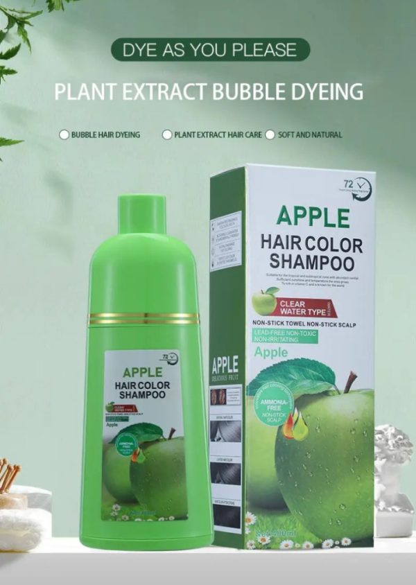 Apple Hair Color Shampoo – 400ml | Instant Black Hair Dye | Covers Grey Hair Naturally - Image 4