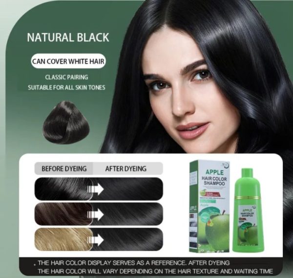 Apple Hair Color Shampoo – 400ml | Instant Black Hair Dye | Covers Grey Hair Naturally - Image 3