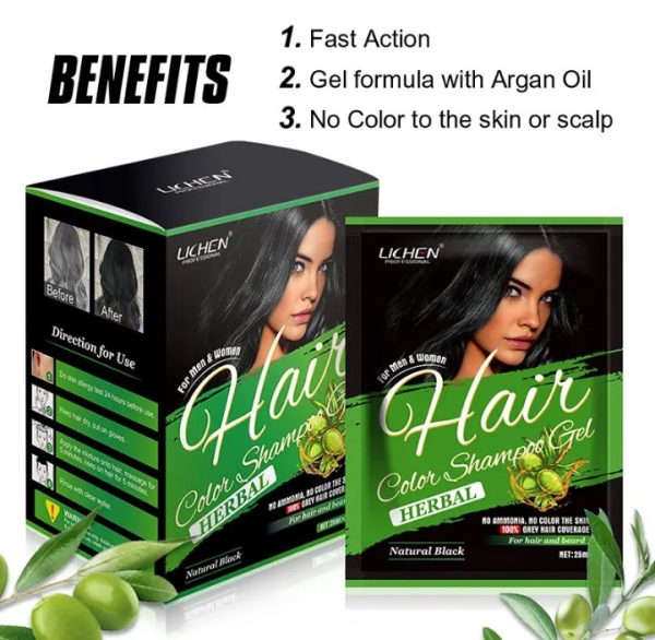 Lichen Hair Color Gel – Natural Black Sachets with Argan Oil | 250ml (10 × 25ml) - Image 4