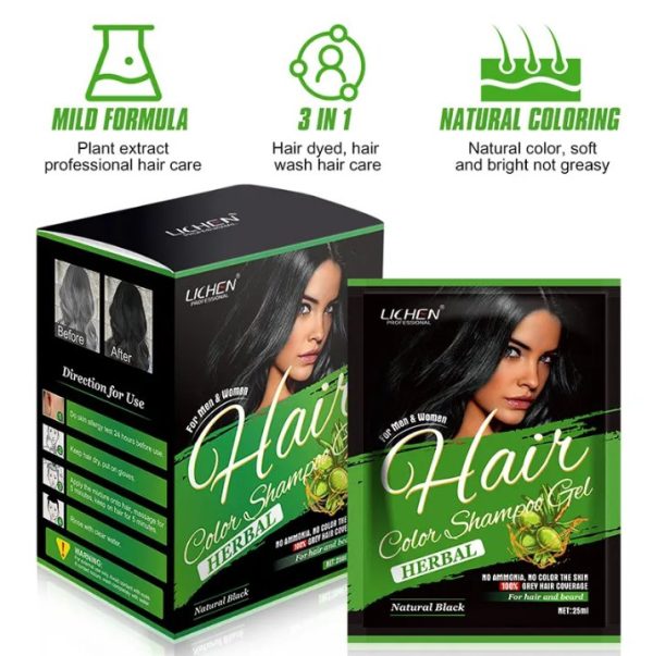 Lichen Hair Color Gel – Natural Black Sachets with Argan Oil | 250ml (10 × 25ml) - Image 2
