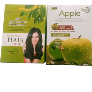 Goparfact Fast Black Hair Shampoo | Apple Black Hair Cream | Instant 10 Min Hair Color | Shiny Dark Hair – 30ml × 10 (2 Pack)