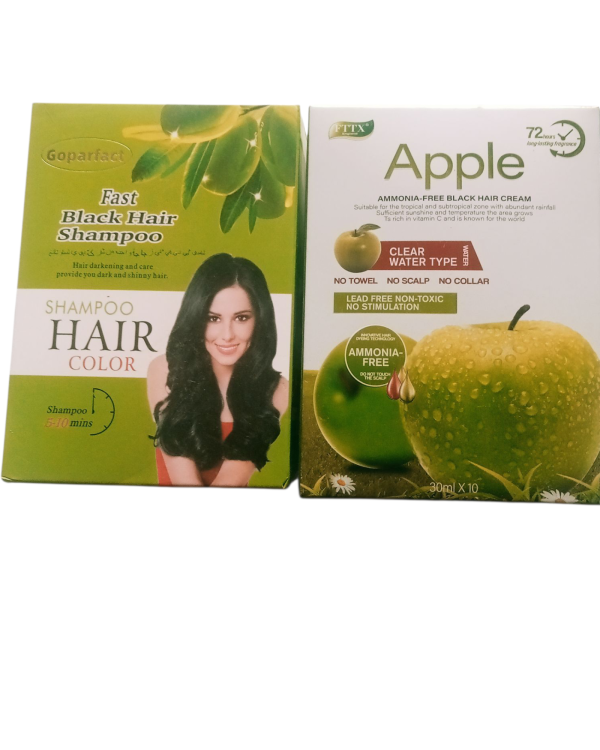 Goparfact Fast Black Hair Shampoo | Apple Black Hair Cream | Instant 10 Min Hair Color | Shiny Dark Hair – 30ml × 10 (2 Pack)