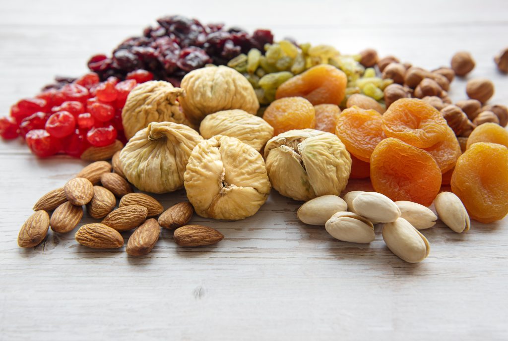 various dried fruits and nuts